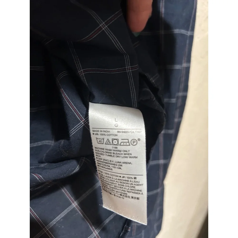 Banana Republic‎ Mens Untucked Fit Navy Blue Grid Check Cotton Shirt Large L